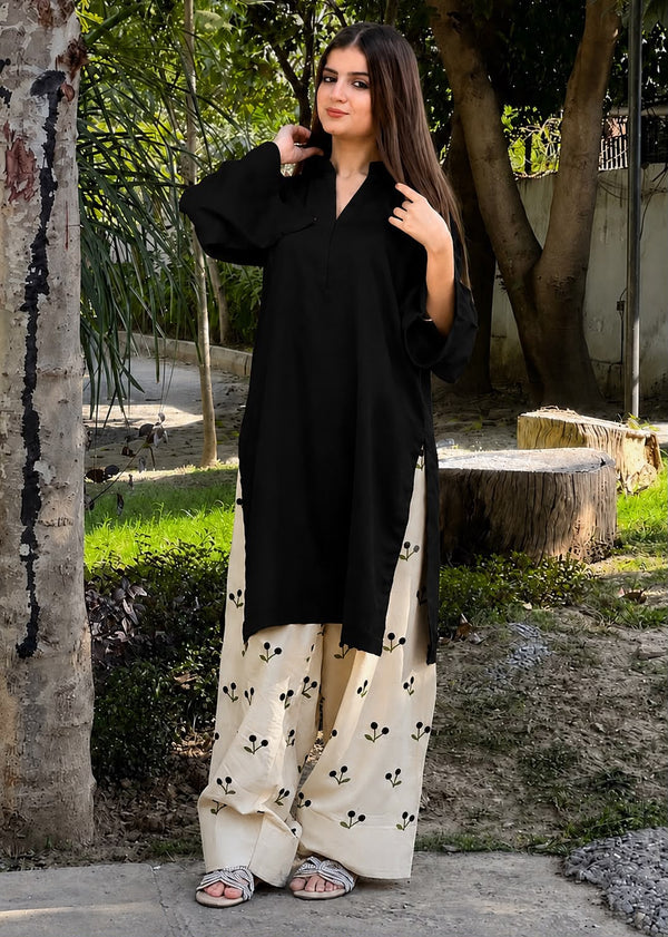 Cherry 🍒 Printed Farshi trouser with V-Neck Style Shirt