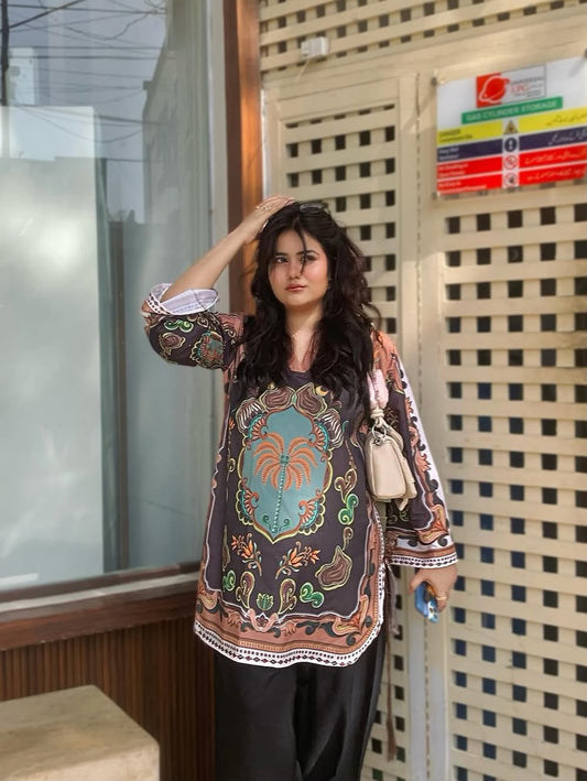Printed Brown Farshi Trouser